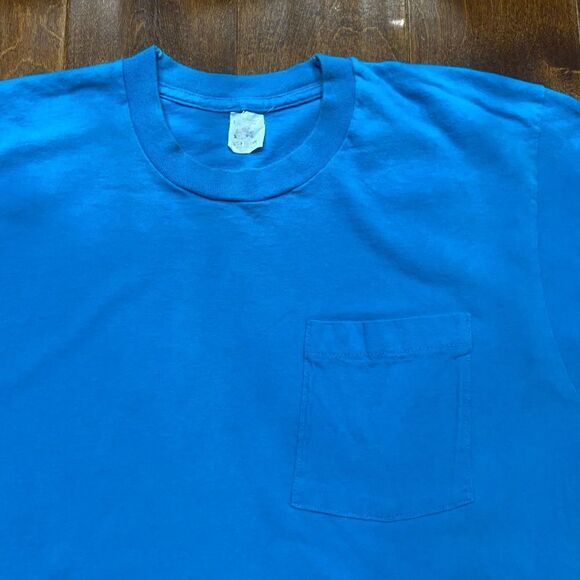 Fruit Of The Loom Vintage Single Stitch Teal Blue Pocket Tee Men's Size Large - Picture 2 of 8